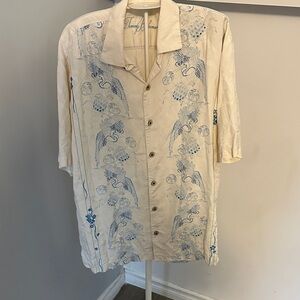 Tommy Bahama Beige and Blue Patterned Shirt 100% silk